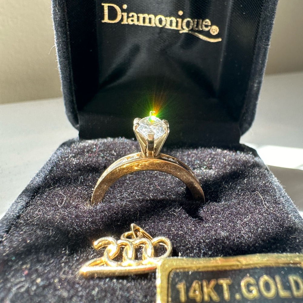 Diamonique 14k white gold engagement ring - size 7 - Marquise-cut